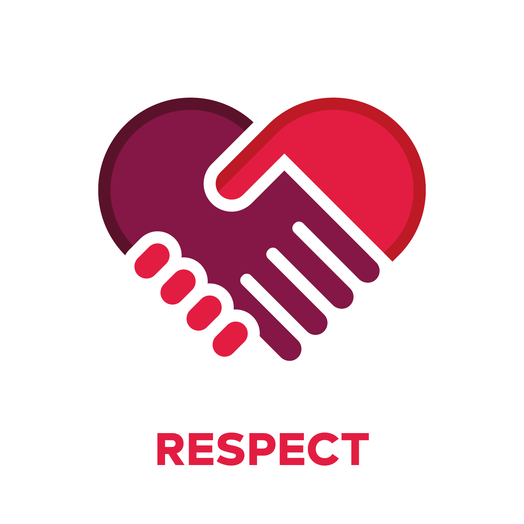 Poignées de mains rouges formant un cœur au-dessus du titre Respect